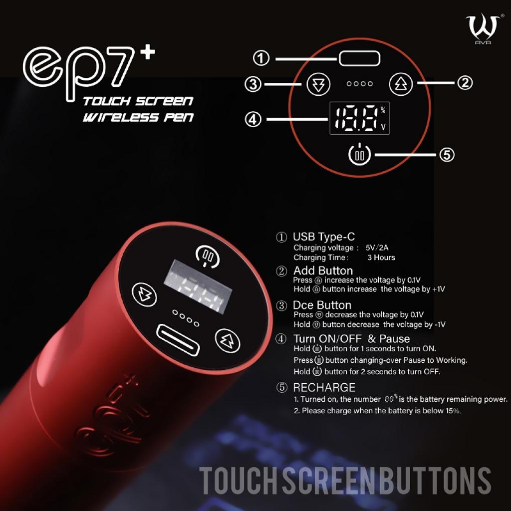 AVA GT EP7+ - Piros - Pen Tetoválógép - Vezetéknélküli - Akkumlátoros (3.5mm)
