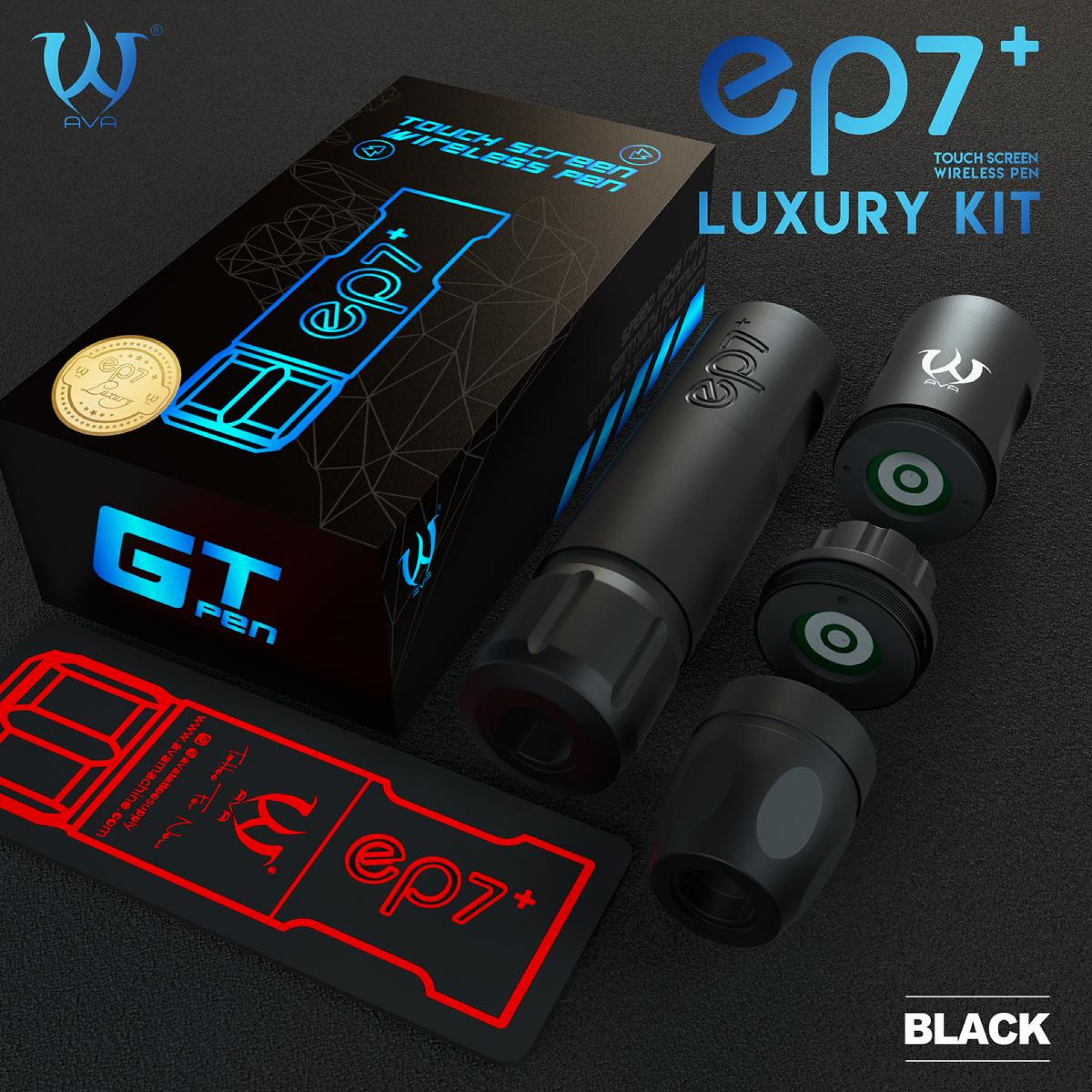 AVA GT EP7+ - Fekete - 4.2mm Akkumlátoros Pen Tetoválógép +Akkumlátor  - Vezetéknélküli - Luxus Csomagolás