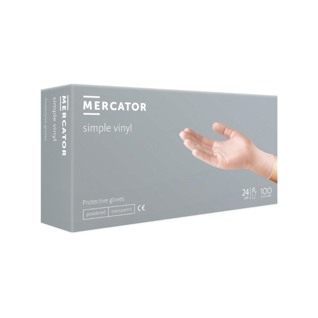 MERCATOR® - 100 db - S méret - Professzionális Kesztyű - Átlátszó - Púderezett - Vinyl