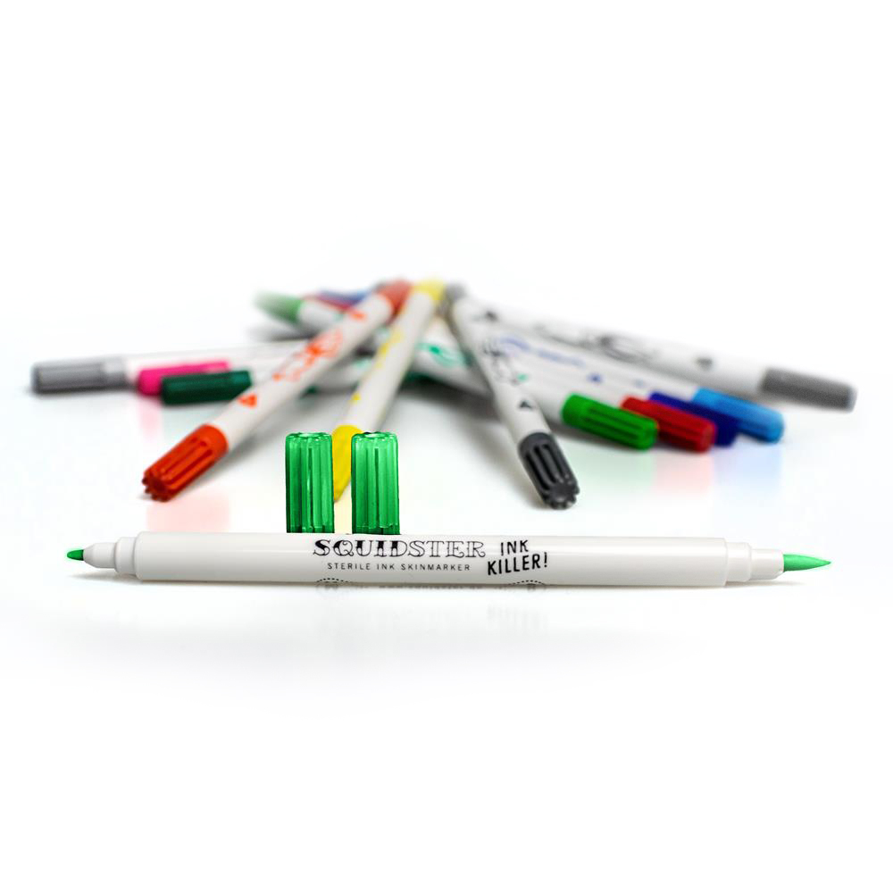 SQUIDSTER - Bőrjelölő toll - Kétvégű - Zöld (NEM Sterilizált)