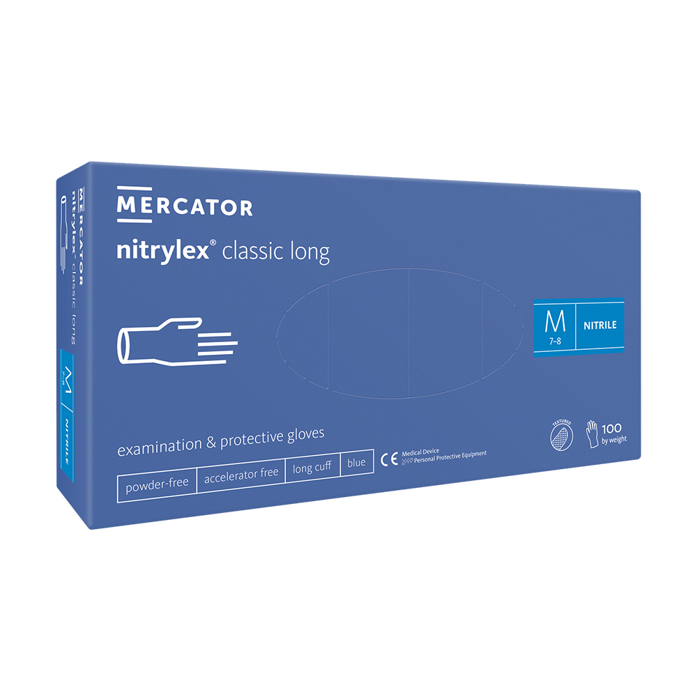 Nitrylex® - 100 db - Classic Nitril Kesztyű - Hosszított - Kék - M méret