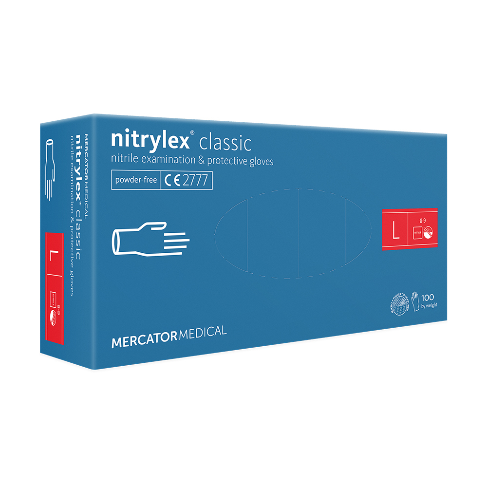 Nitrylex® - 100 db - Classic Nitril Kesztyű - Púdermentes - Kék - L méret