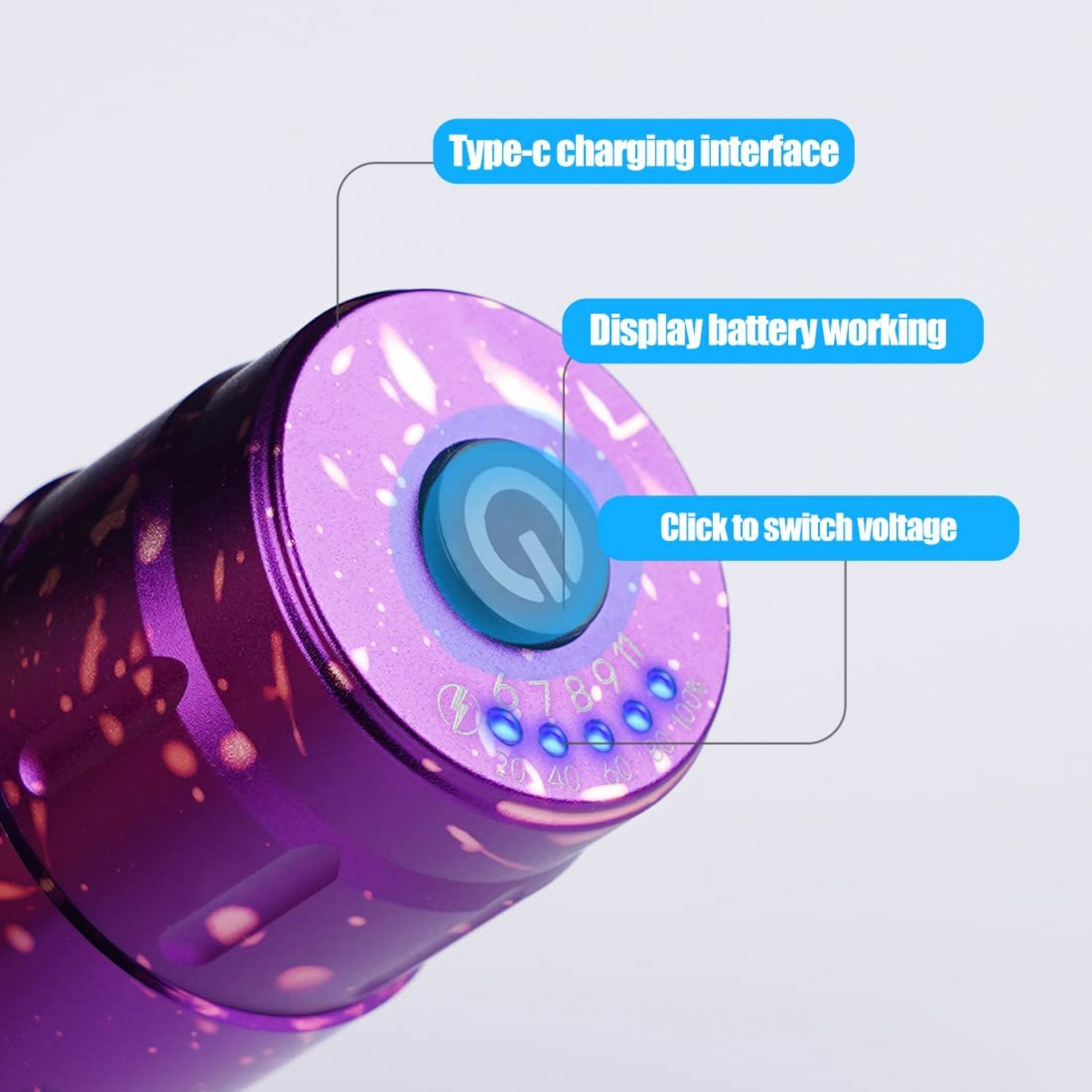 MAST TOUR Mini Tetoválógép lila színben (Vezetéknélküli) + Akkumulátor 
