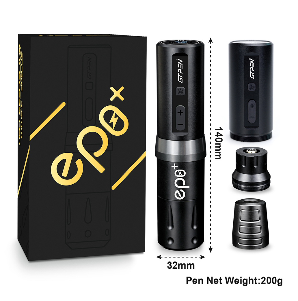 AVA EP8+ Luxury Kit (Fekete) Vezeték nélküli akkumulátoros Tetoválógép (4.2mm) 