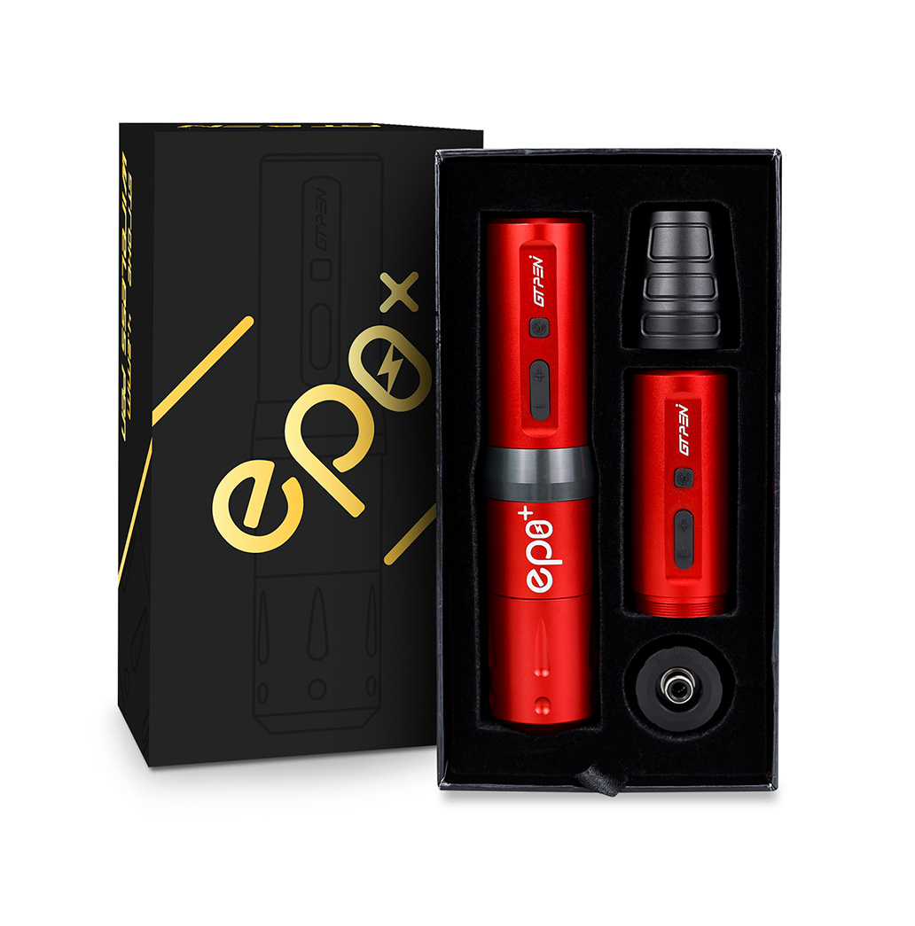 AVA EP8+ Luxury Kit (Piros) Vezeték nélküli akkumulátoros Tetoválógép (4.2mm) 