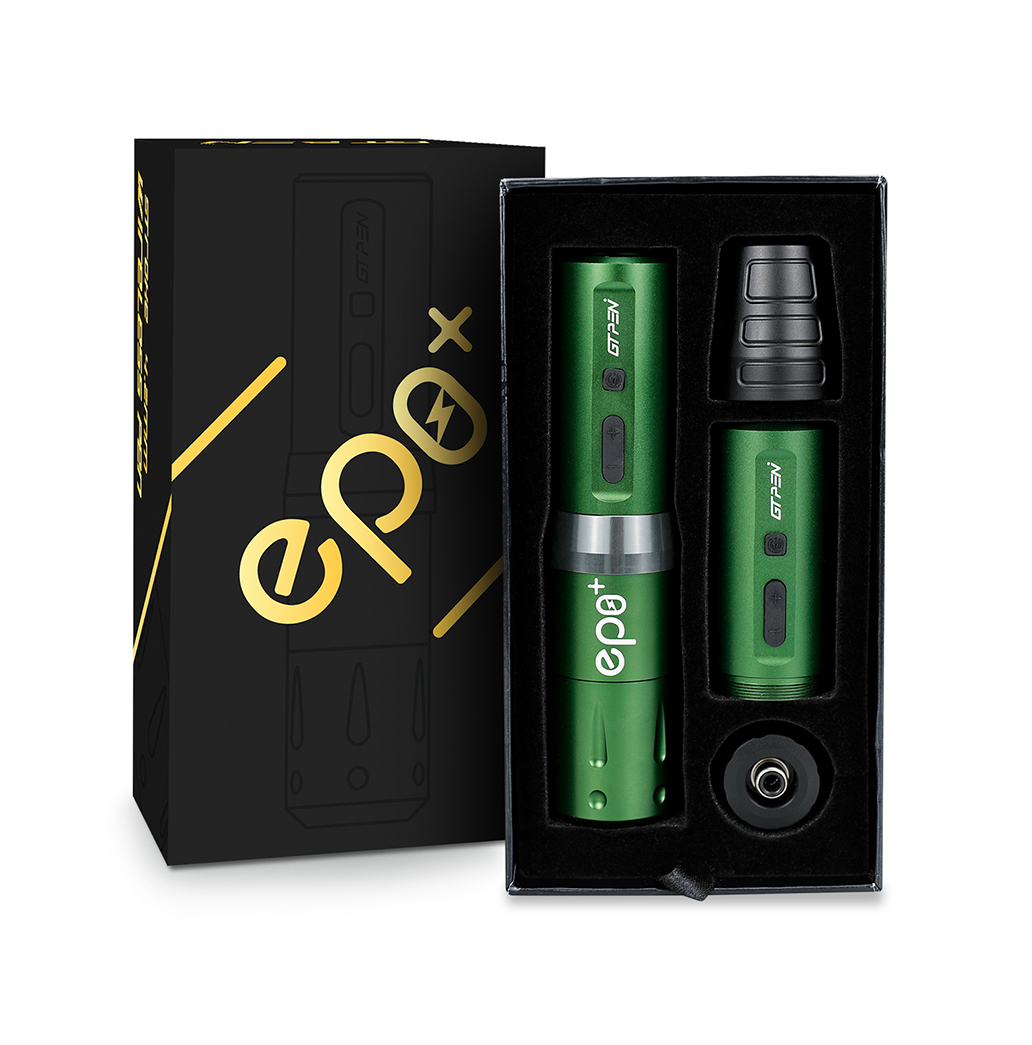 AVA EP8+ Luxury Kit (Zöld) Vezeték nélküli akkumulátoros Tetoválógép (4.2mm) 